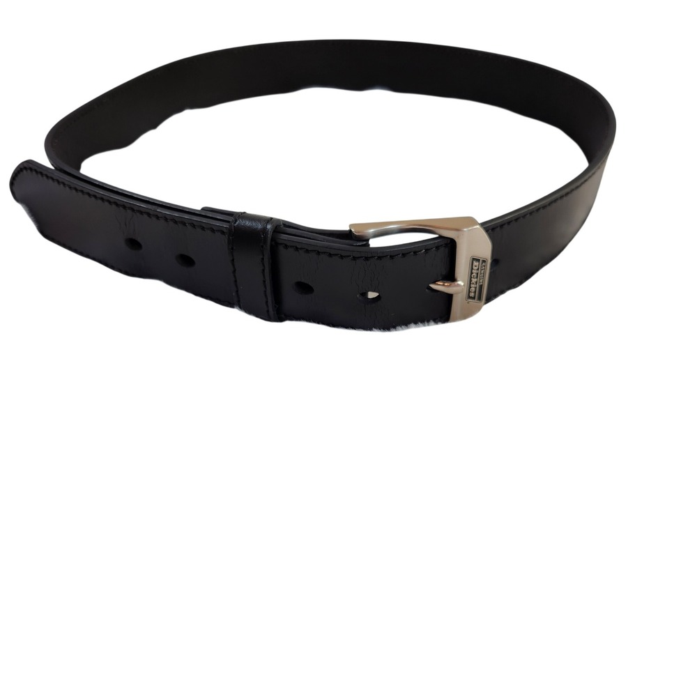 Dickies Mens Black Leather Belt Size 36/90 Model 11GD0249 Silver Buckle